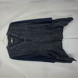 LOGO LORI GOLDSTEIN Gray Asymmetrical Lagenlook  Zip Faux Suede Cardigan Sweater